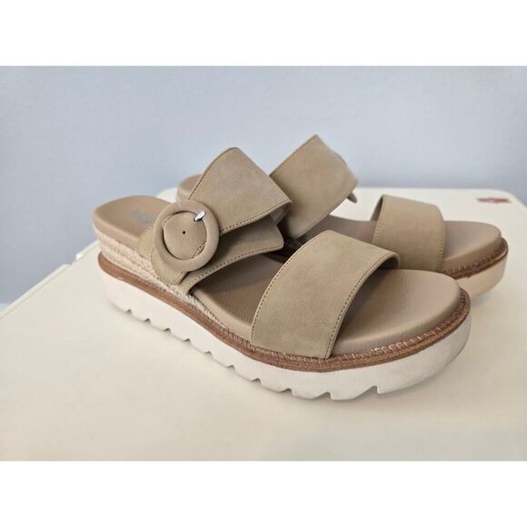 MIA Espadrille Platform Slide Sandals Tan Suede 11W Boho Cozy Summer Flatforms - Picture 7 of 8